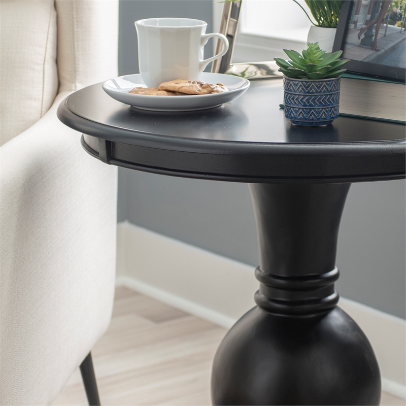 Pemberly Row Transitional Wood Accent Table w/ Pedestal Base in Jet Black