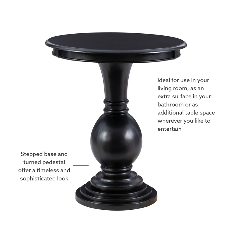 Pemberly Row Transitional Wood Accent Table w/ Pedestal Base in Jet Black