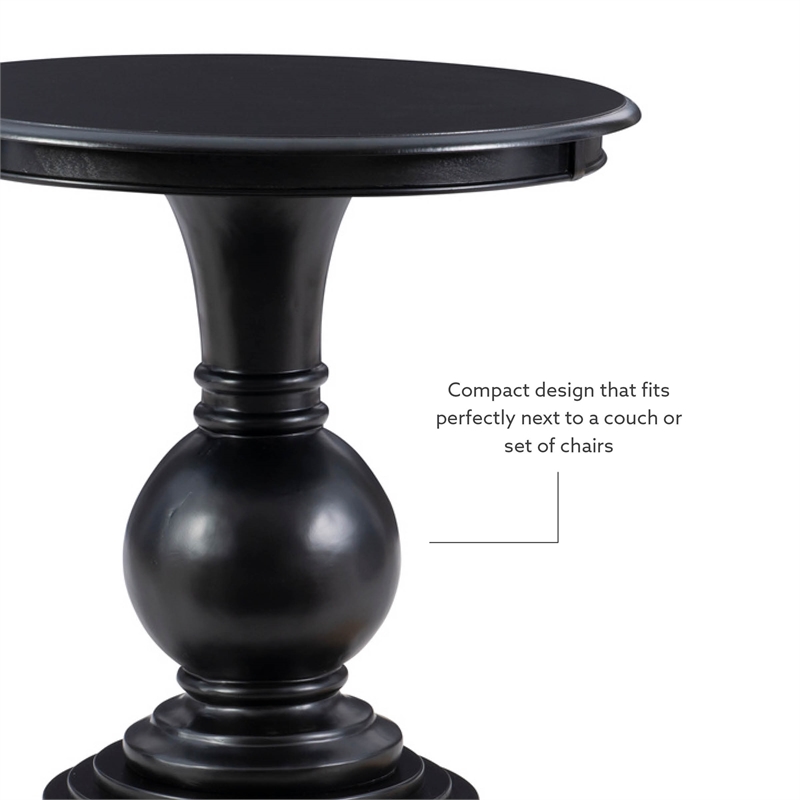 Pemberly Row Transitional Wood Accent Table w/ Pedestal Base in Jet Black