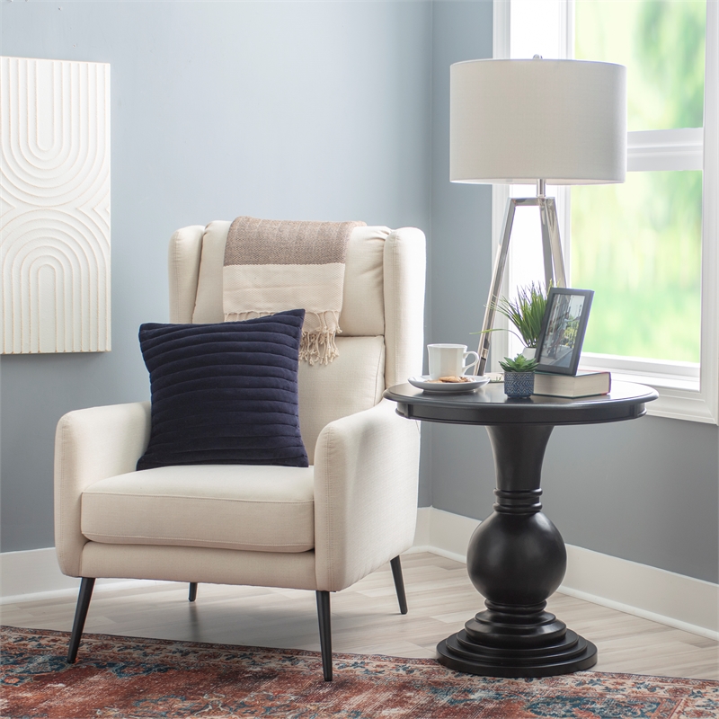 Pemberly Row Transitional Wood Accent Table w/ Pedestal Base in Jet Black