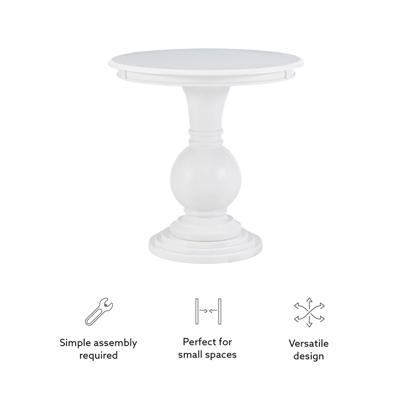 Pemberly Row Round Transitional Wood Accent Table w/ Pedestal Base in White