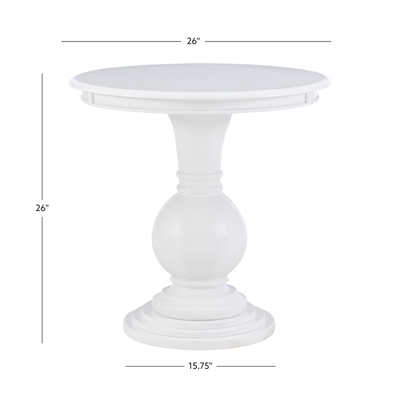 Pemberly Row Round Transitional Wood Accent Table w/ Pedestal Base in White