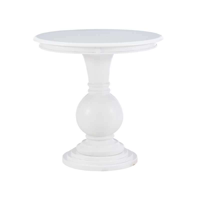 Pemberly Row Round Transitional Wood Accent Table w/ Pedestal Base in White