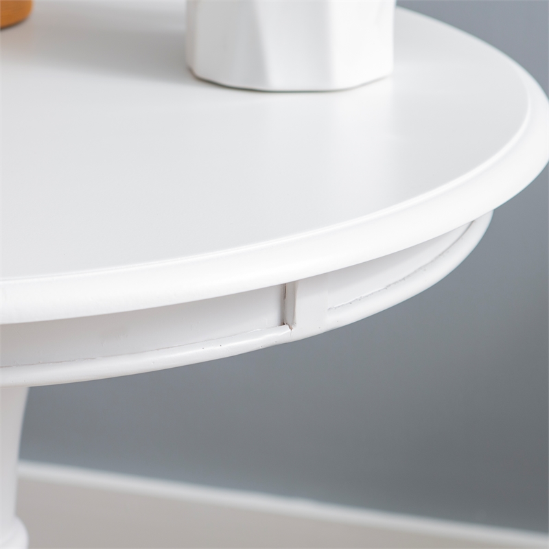 Pemberly Row Round Transitional Wood Accent Table w/ Pedestal Base in White