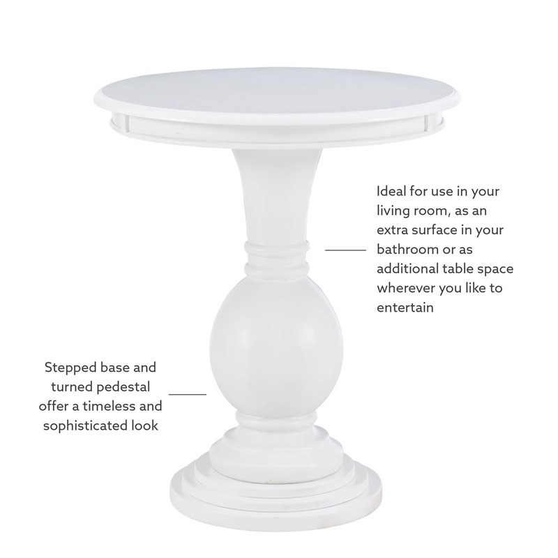 Pemberly Row Round Transitional Wood Accent Table w/ Pedestal Base in White
