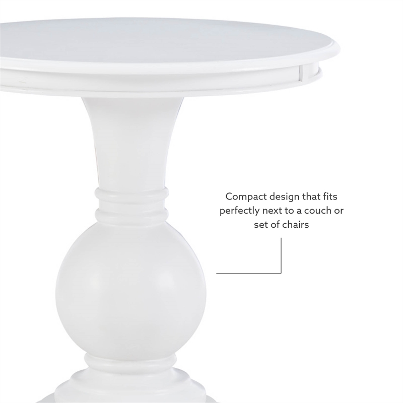 Pemberly Row Round Transitional Wood Accent Table w/ Pedestal Base in White