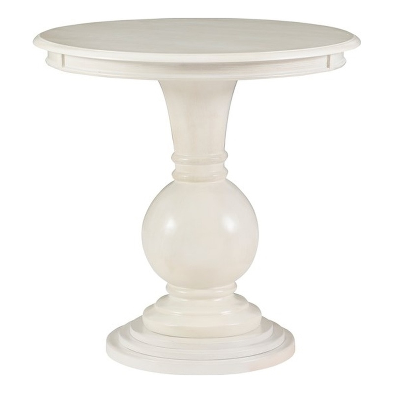 Pemberly Row Round Transitional Wood Accent Table w/ Pedestal Base in Cream