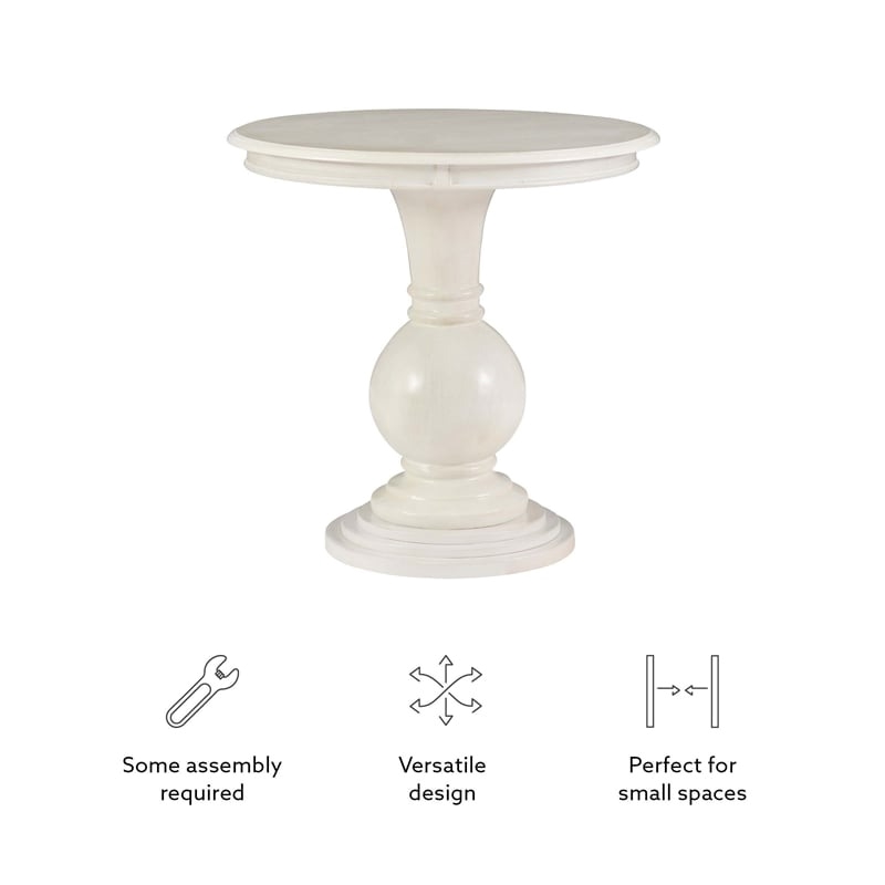 Pemberly Row Round Transitional Wood Accent Table w/ Pedestal Base in Cream