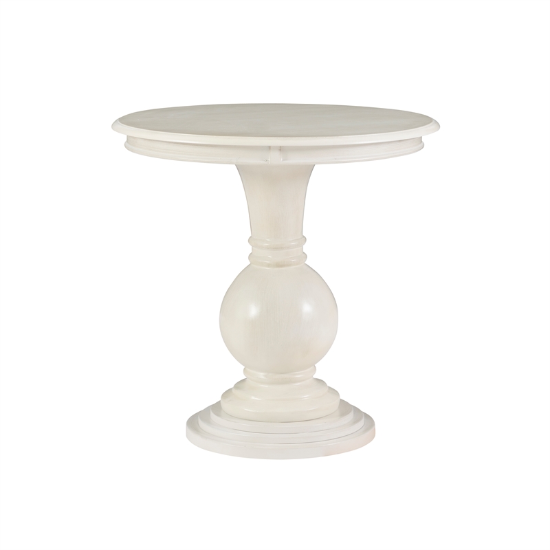Pemberly Row Round Transitional Wood Accent Table w/ Pedestal Base in Cream