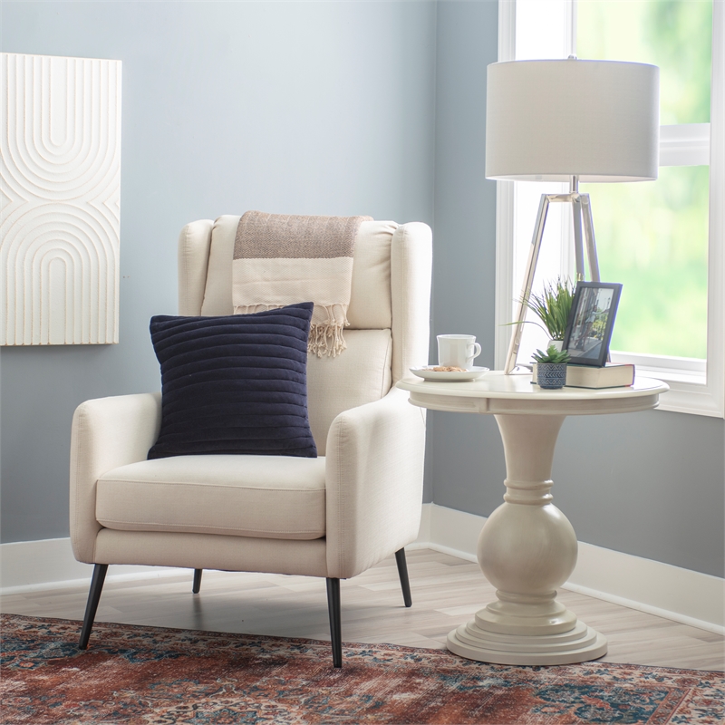 Pemberly Row Round Transitional Wood Accent Table w/ Pedestal Base in Cream