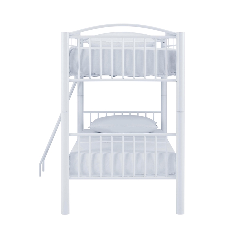 Pemberly Row Modern Metal Twin Over Twin Bunk Bed Attached Ladder in White