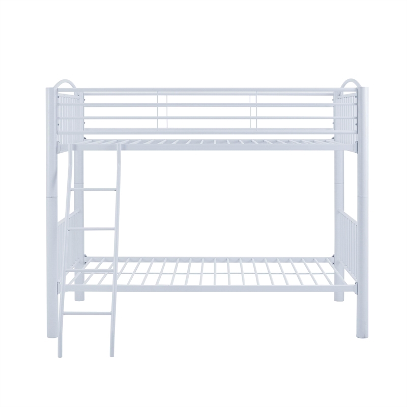 Pemberly Row Modern Metal Twin Over Twin Bunk Bed Attached Ladder in White