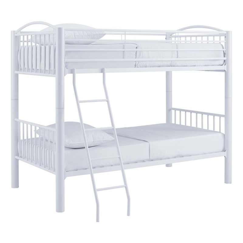 Pemberly Row Modern Metal Twin Over Twin Bunk Bed Attached Ladder in White