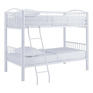 Pemberly Row Modern Metal Twin Over Twin Bunk Bed Attached Ladder in White