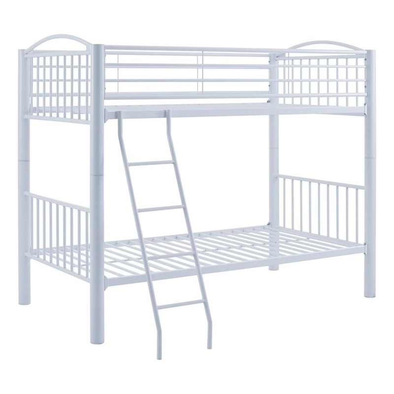 Pemberly Row Modern Metal Twin Over Twin Bunk Bed Attached Ladder in White