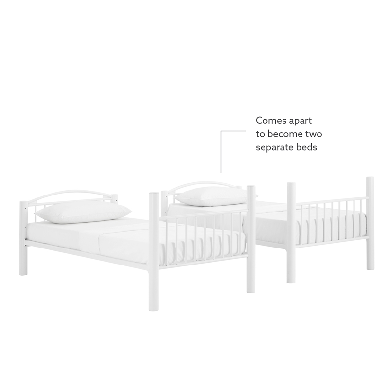 Pemberly Row Modern Metal Twin Over Twin Bunk Bed Attached Ladder in White