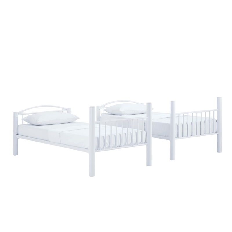 Pemberly Row Modern Metal Twin Over Twin Bunk Bed Attached Ladder in White