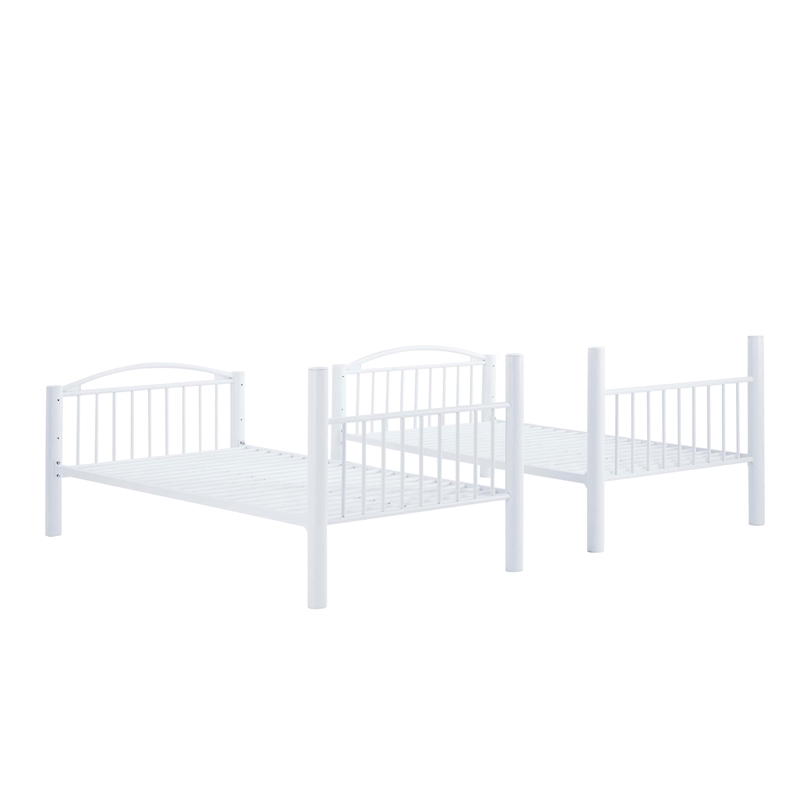 Pemberly Row Modern Metal Twin Over Twin Bunk Bed Attached Ladder in White