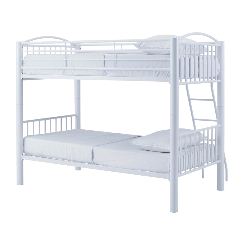 Pemberly Row Modern Metal Twin Over Twin Bunk Bed Attached Ladder in White