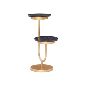 pemberly row modern dual metal and granite drink table in black and gold