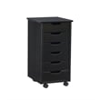 Pemberly Row Mid Century Six Drawer Wood Rolling Storage Cart in Black