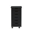 Pemberly Row Mid Century Six Drawer Wood Rolling Storage Cart in Black