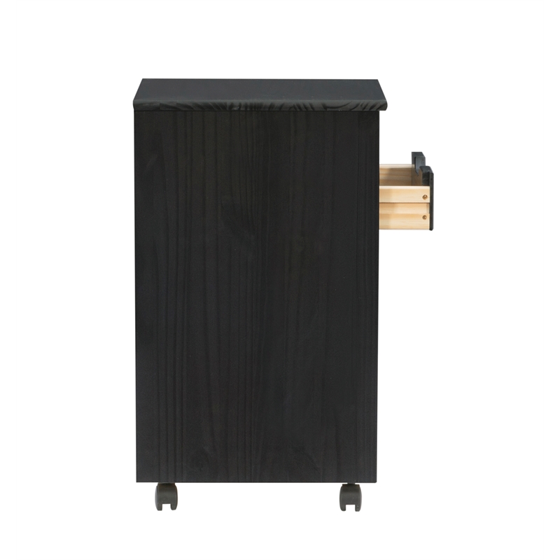 Pemberly Row Mid Century Six Drawer Wood Rolling Storage Cart in Black