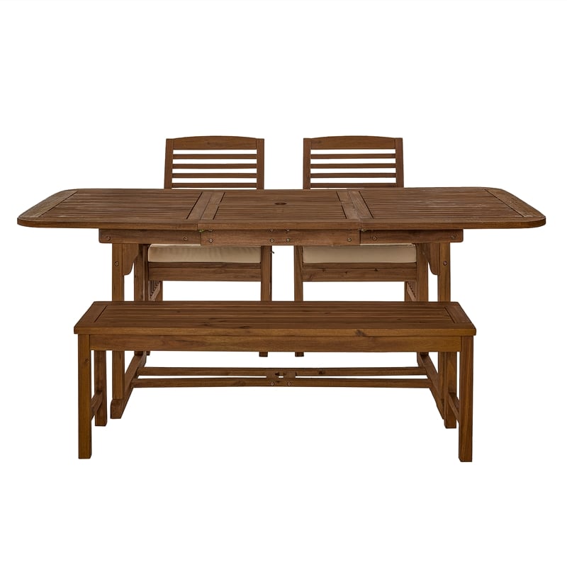 Pemberly Row 4 Piece Wood Patio Dining Table Set in Dark Brown
