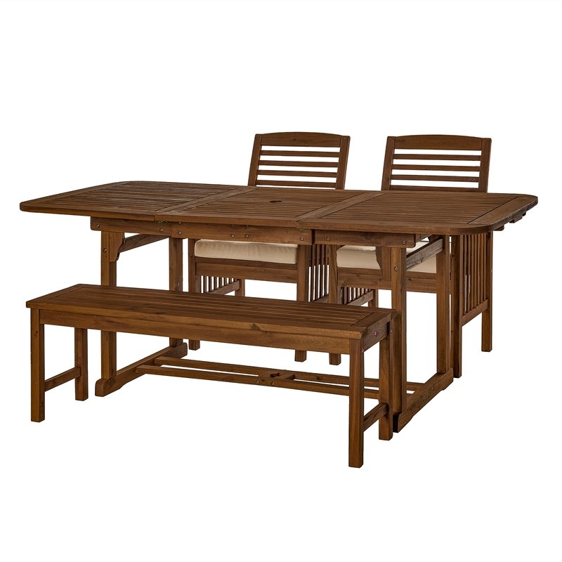 Pemberly Row 4 Piece Wood Patio Dining Table Set in Dark Brown