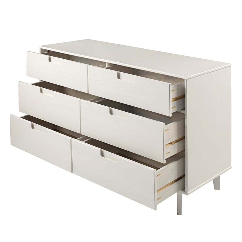 Pemberly Row 6-Drawer Groove Handle Wood Dresser in White