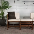 Pemberly Row Solid Wood Modular Outdoor L/R Chairs and Ottoman in Dark Brown