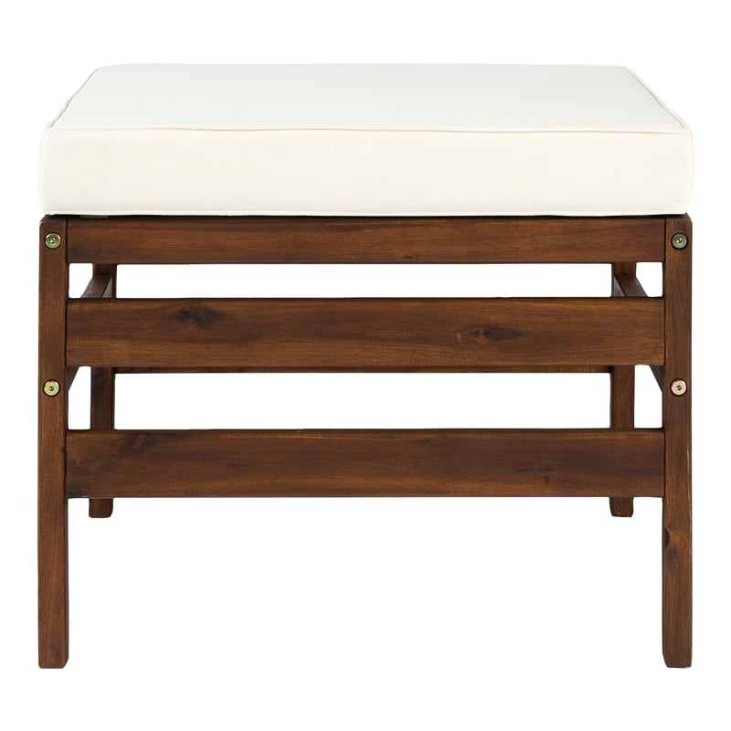 Pemberly Row Solid Wood Modular Outdoor L/R Chairs and Ottoman in Dark Brown