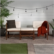 Pemberly Row Solid Wood Modular Outdoor L/R Chairs and Ottoman in Dark Brown