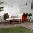 Pemberly Row Solid Wood Modular Outdoor L/R Chairs and Ottoman in Dark Brown