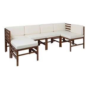 pemberly row 6-piece modular acacia - 5 seat + ottoman in dark brown
