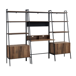 pemberly row 3-piece metal and wood home office set in rustic oak