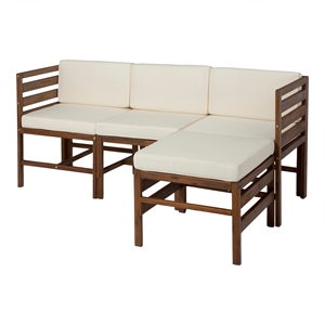 pemberly row 4-piece modular acacia - 3 seat + ottoman in dark brown