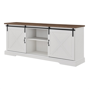 Pemberly Row Wood Sliding Barn Door TV Console for TVs up to 70&quot in White