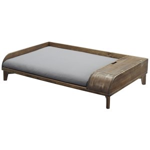 pemberly row solid wood storage pet bed with cushion - large - dark brown/grey