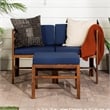 Pemberly Row Modular Acacia Patio Arm Chairs and Ottoman in Dark Brown/Navy Blue