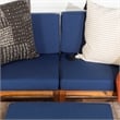 Pemberly Row Modular Acacia Patio Arm Chairs and Ottoman in Dark Brown/Navy Blue
