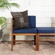 Pemberly Row Modular Acacia Patio Arm Chairs and Ottoman in Dark Brown/Navy Blue