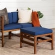 Pemberly Row Modular Acacia Patio Arm Chairs and Ottoman in Dark Brown/Navy Blue