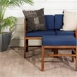 Pemberly Row Modular Acacia Patio Arm Chairs and Ottoman in Dark Brown/Navy Blue