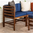 Pemberly Row Modular Acacia Patio Arm Chairs and Ottoman in Dark Brown/Navy Blue