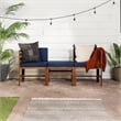 Pemberly Row Modular Acacia Patio Arm Chairs and Ottoman in Dark Brown/Navy Blue