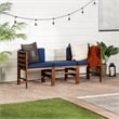 Pemberly Row Modular Acacia Patio Arm Chairs and Ottoman in Dark Brown/Navy Blue