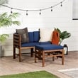 Pemberly Row Modular Acacia Patio Arm Chairs and Ottoman in Dark Brown/Navy Blue