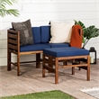 Pemberly Row Modular Acacia Patio Arm Chairs and Ottoman in Dark Brown/Navy Blue