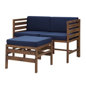 pemberly row modular acacia patio arm chairs and ottoman in dark brown/navy blue
